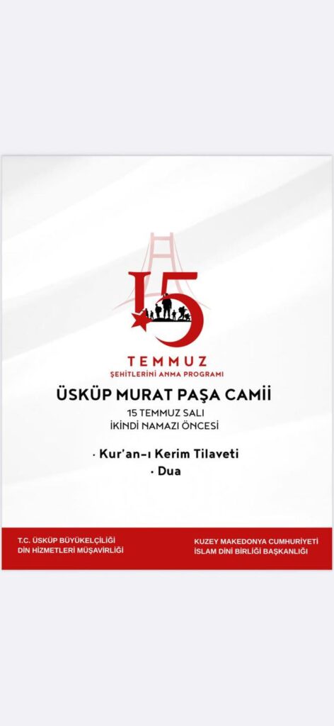 15 Temmuz Şehitleri Makedonya’nın birçok şehrindeki camilerde anılacak