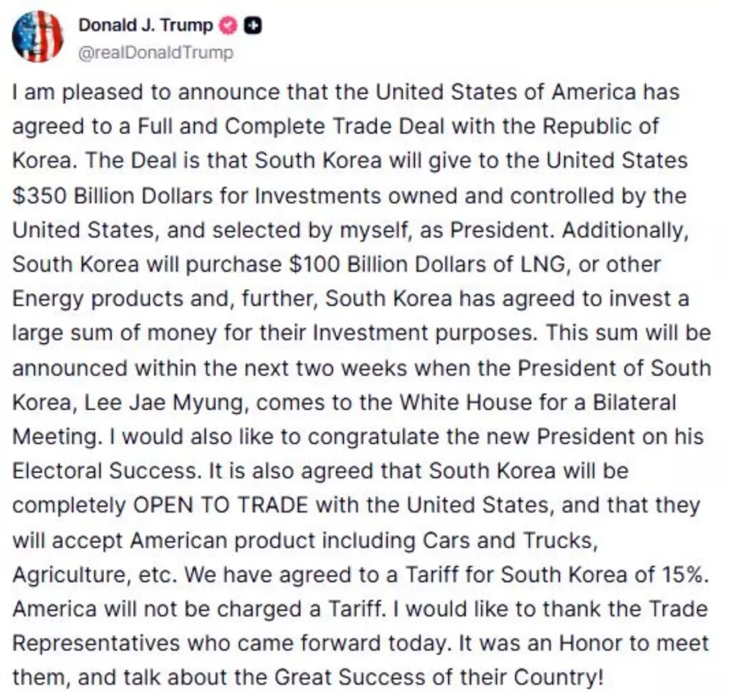 Trump, Güney Kore ile Yeni Ticaret Anlaşmasını Duyurdu