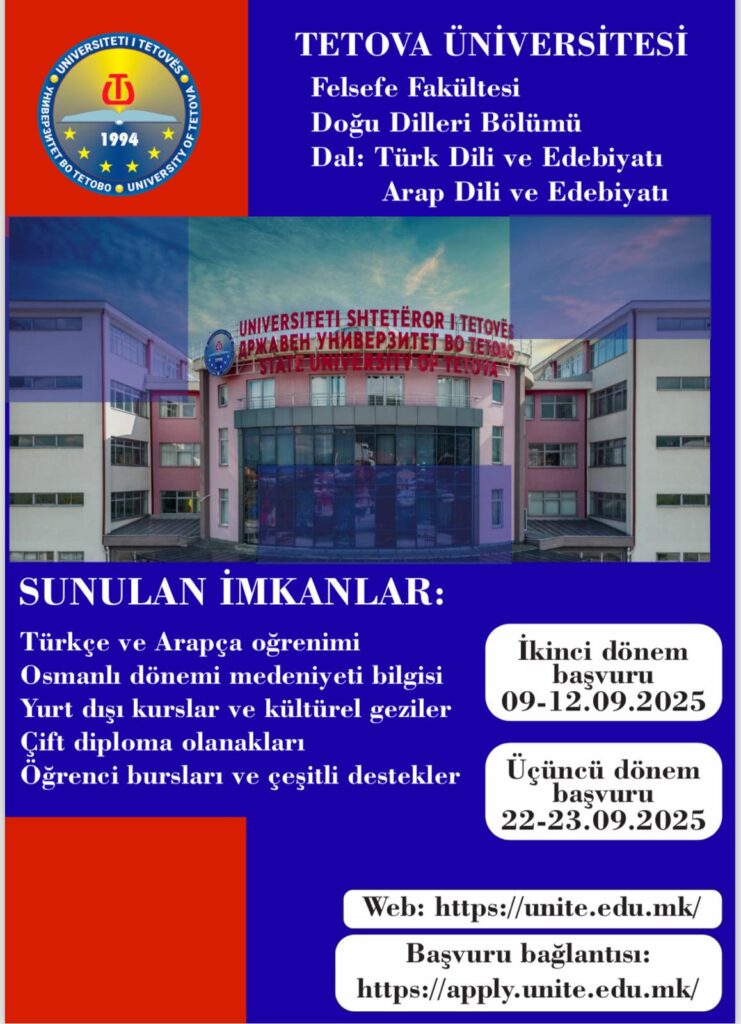 Tetova Üniversitesi Doğu Dilleri Bölümünde kayıt fırsatı