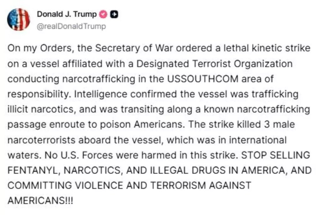 Trump: ABD Ordusu Uyuşturucu Taşıyan Tekneye Saldırdı