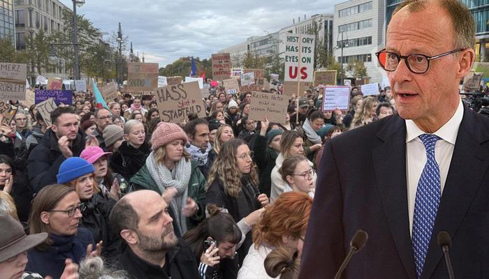 Almanya Başbakanı Merz, partisinin genel merkezi önünde binlerce kişi tarafından protesto edildi