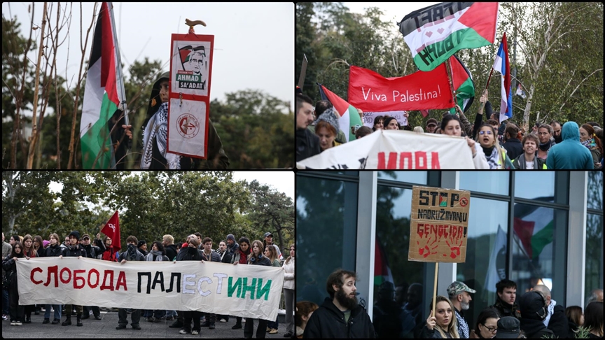 Sırbistan’da, İsrail’in Gazze’de 2 yıldır sürdürdüğü soykırıma dikkati çekmek için gösteri yapıldı