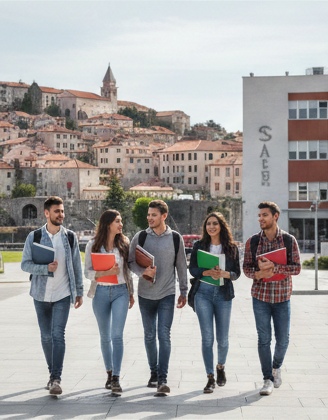  Karadağ'da üniversite okuyan öğrenciler ve tarihi kampüs dokusu.