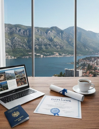  Karadağ eğitim başvurusu için gerekli belgeler ve Adriyatik manzarası.